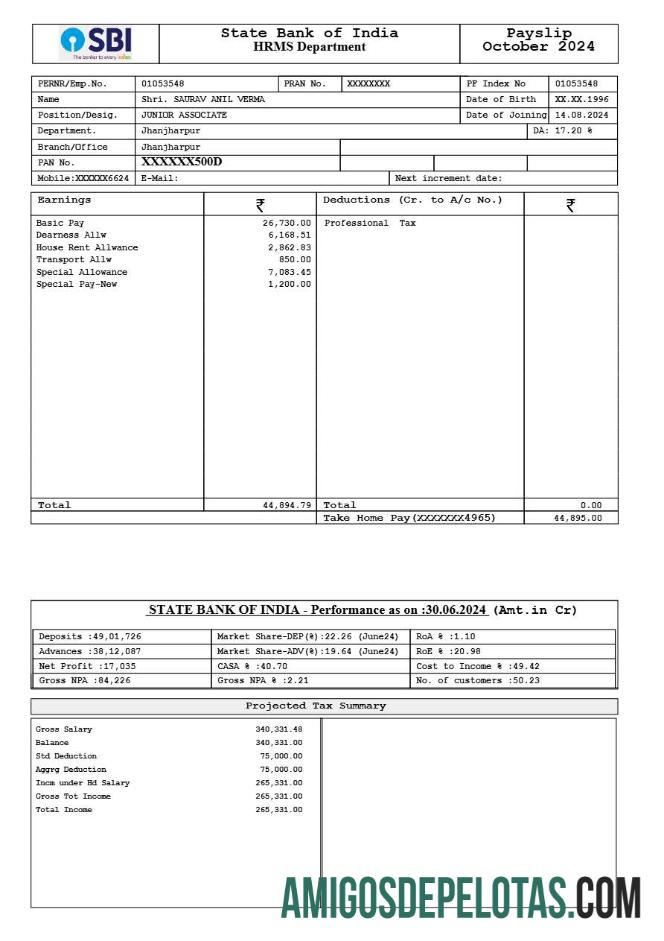 Para download Modelo de recibo de pagamento do Banco do Estado da Índia em formatos Word e PDF.pdf, 1